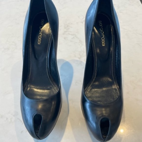 Sergio Rossi Vero Cuoio Peep toe Black Stilettos, New - Picture 2 of 10